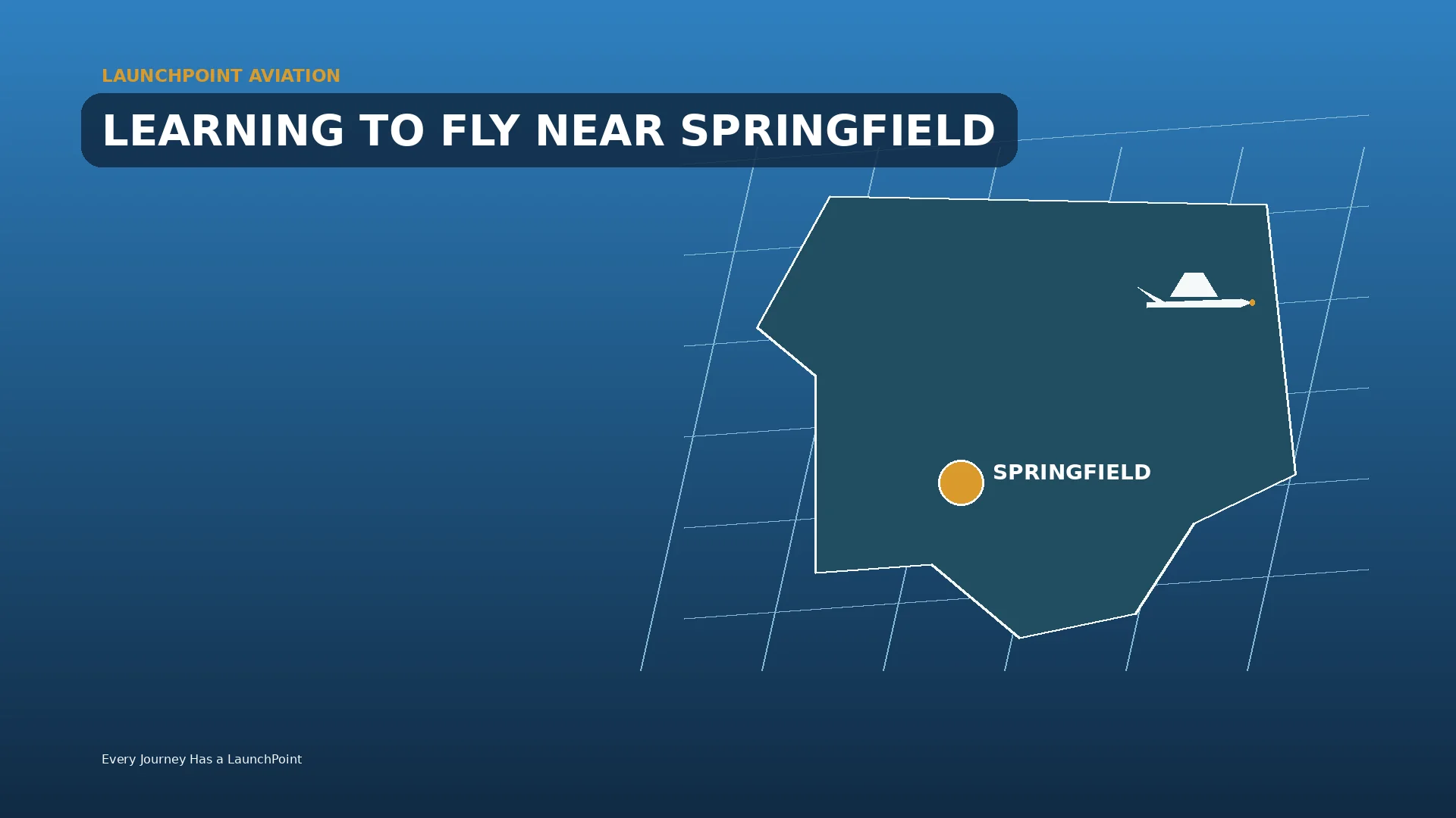 Southwest Missouri map lines place Springfield as a geographic reference beside generic general-aviation and compass motifs.